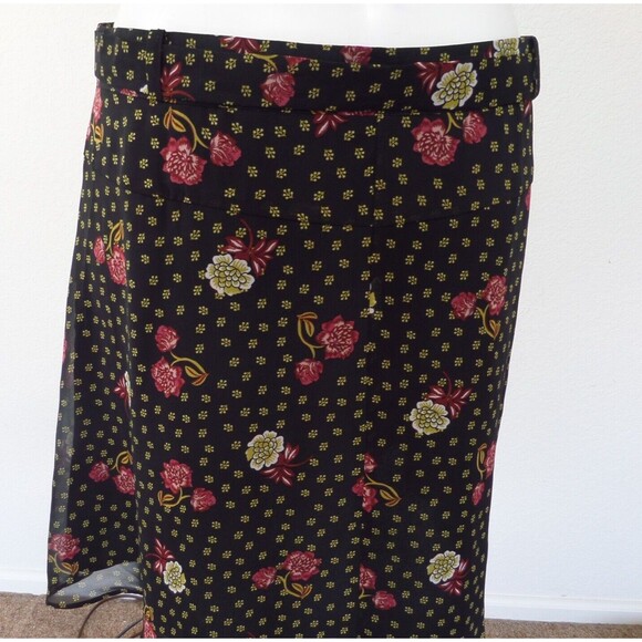 LOFT BLACK FLORAL PRINT TIE WAIST A LINE CASUAL CAREER MINI SKIRT SIZE: M NEW - Picture 3 of 5